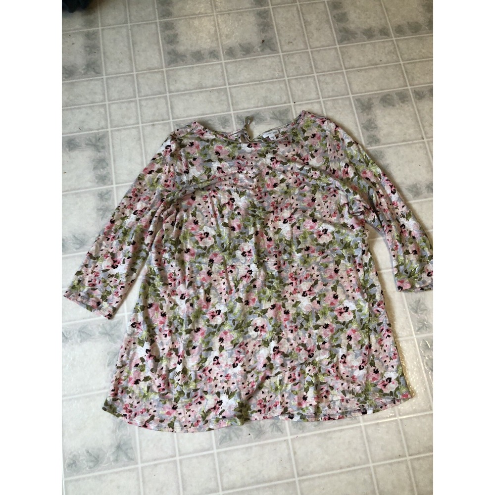 Pure Jill Love Linen Pink Floral Blouse Tie Back 100% linen 3/4 sleeve J. Jill‎